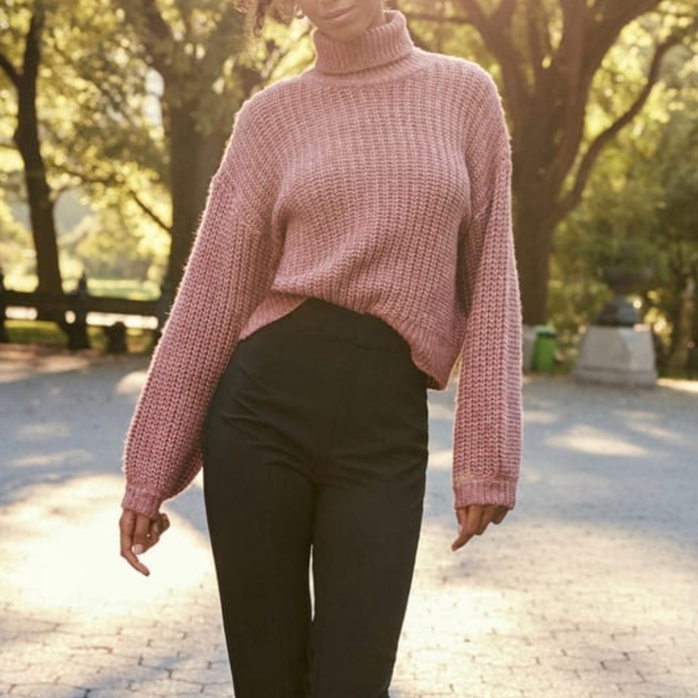 Lulus - Soft Winter Rusty Rose turtleneck Sweater - Picture 2 of 6